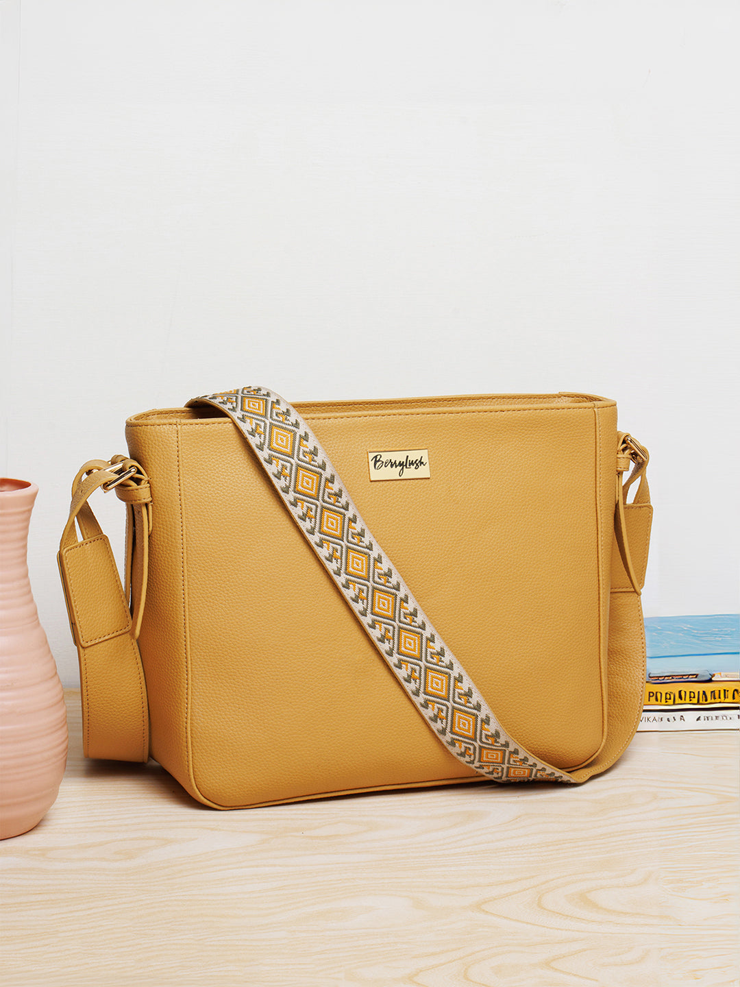 LL LEATHER LAND Women's Sling Bag - Yellow Leather Look Crossbody Bag, Adjustable Strap, Water-Resistant, 10x9x4 Inches