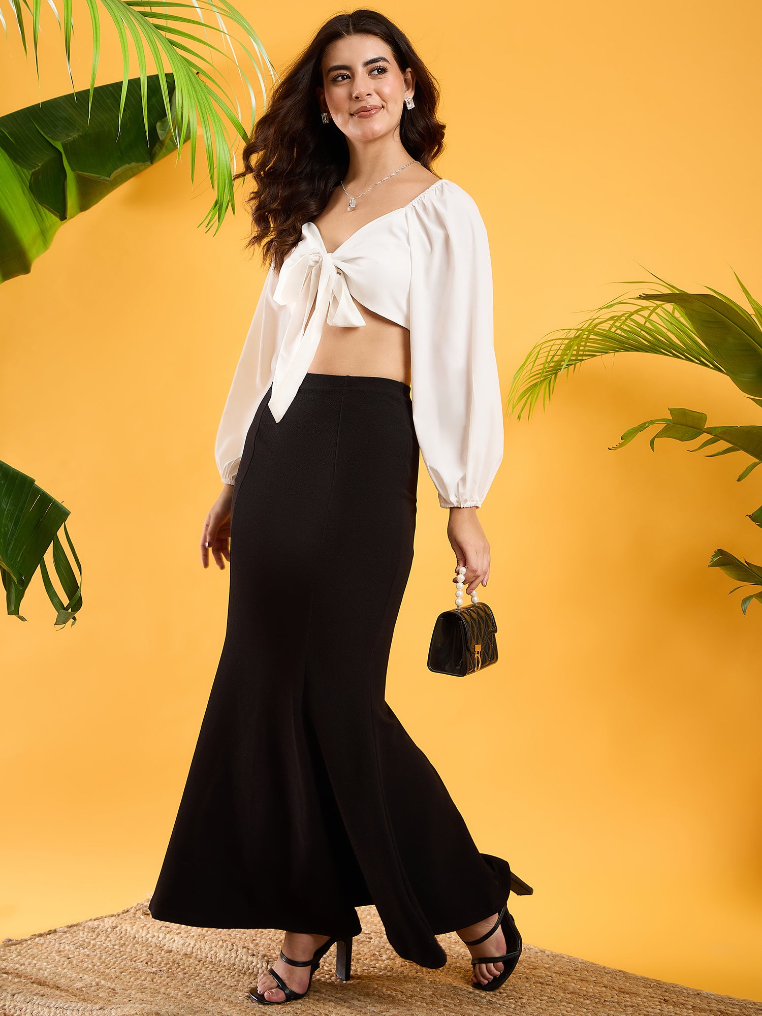 High Waisted Black A Line Skirt Long Women Solid Black High-Rise