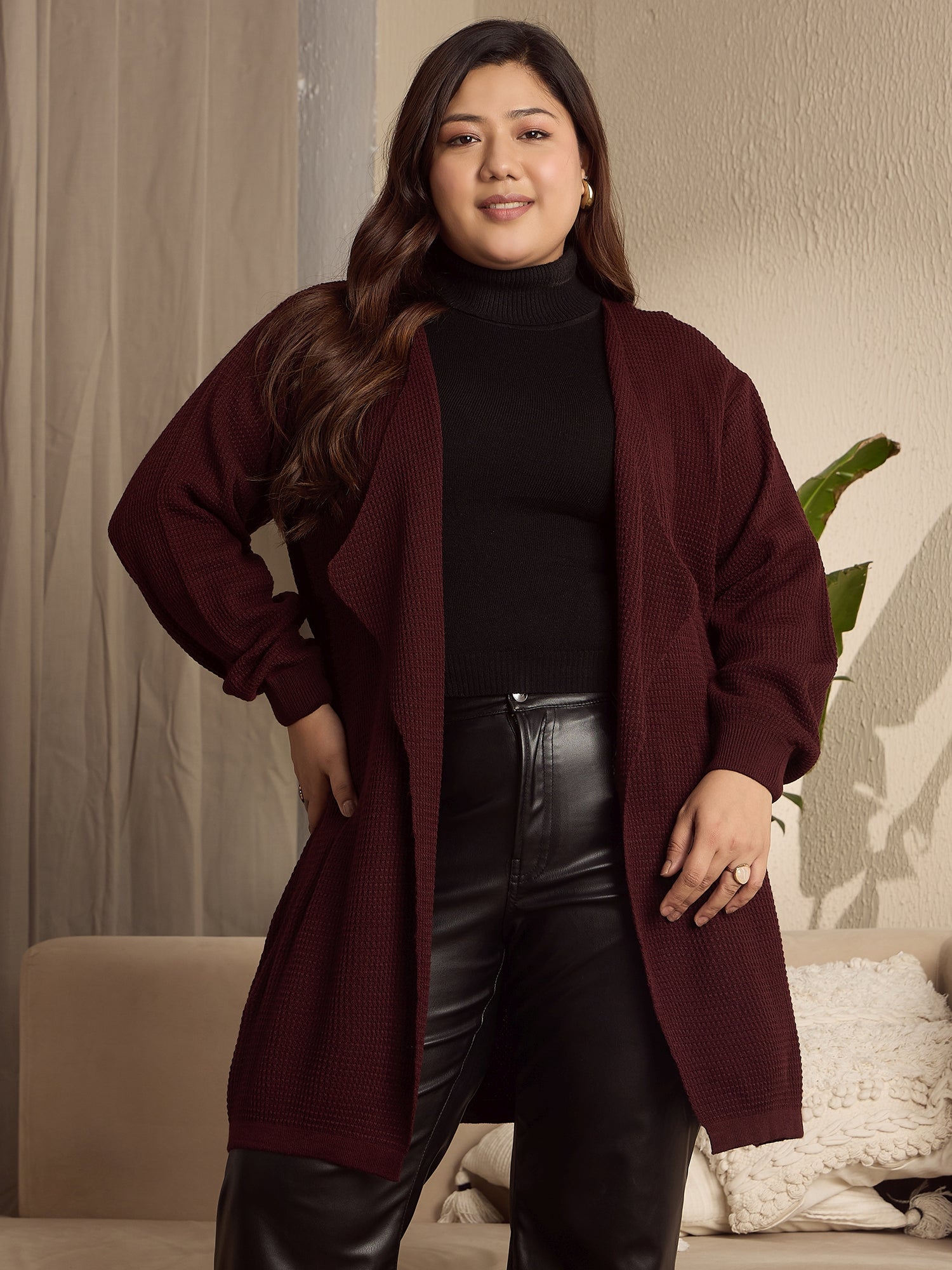 Longline Cardigan Maroon Cardigan Womens Women Solid