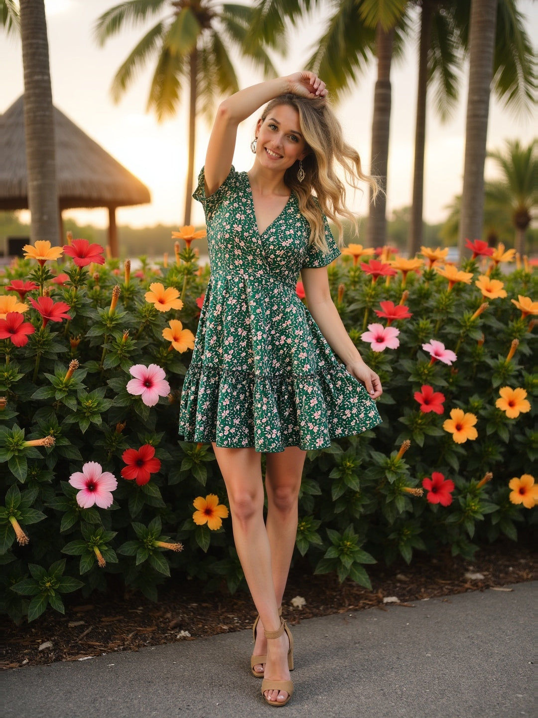 zara green frill dress Elli White Mini Dress Green 60163LR – beautycollection.gr main image 0