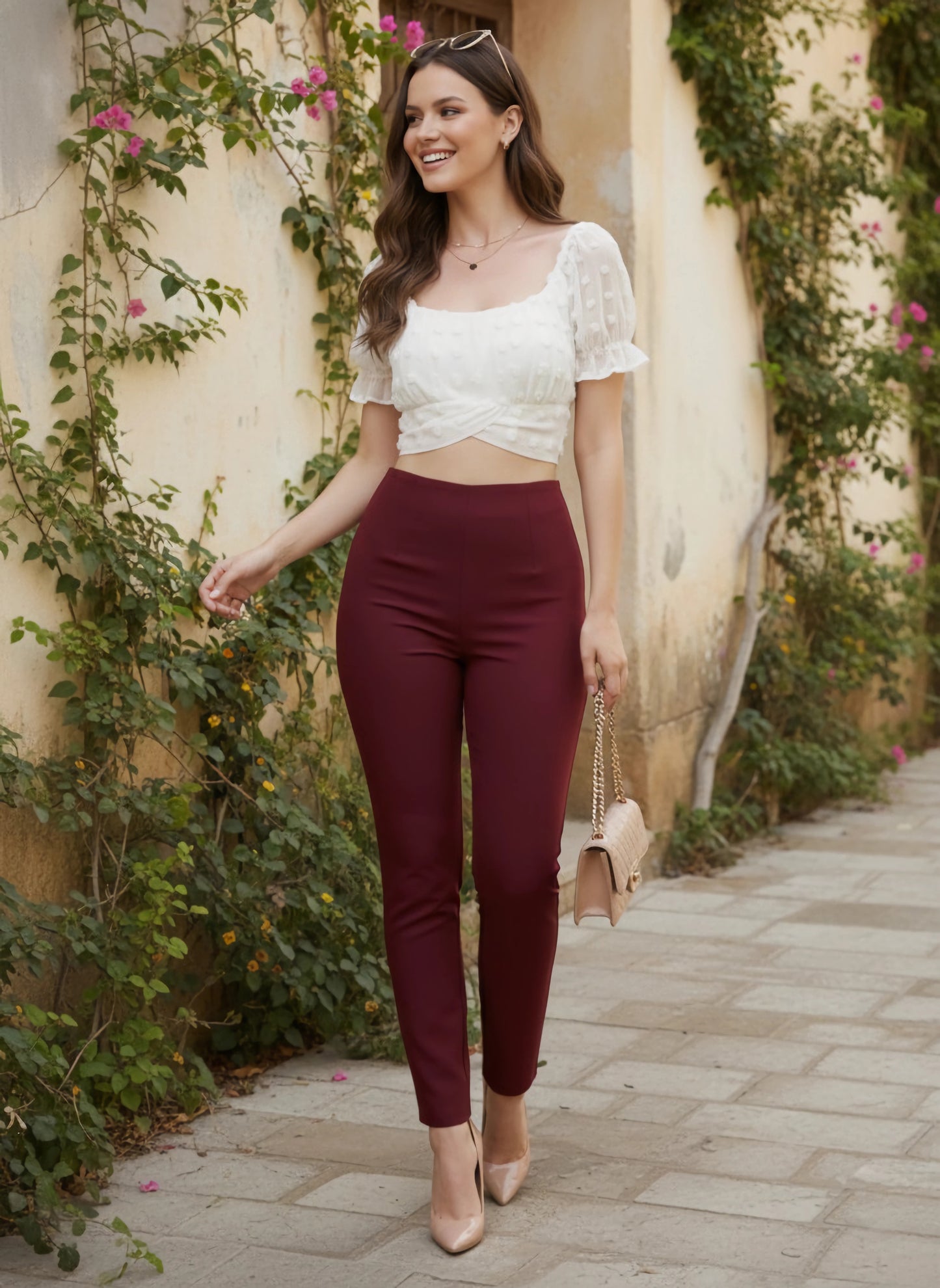 White Solid Square Neck Style Back Crop Top