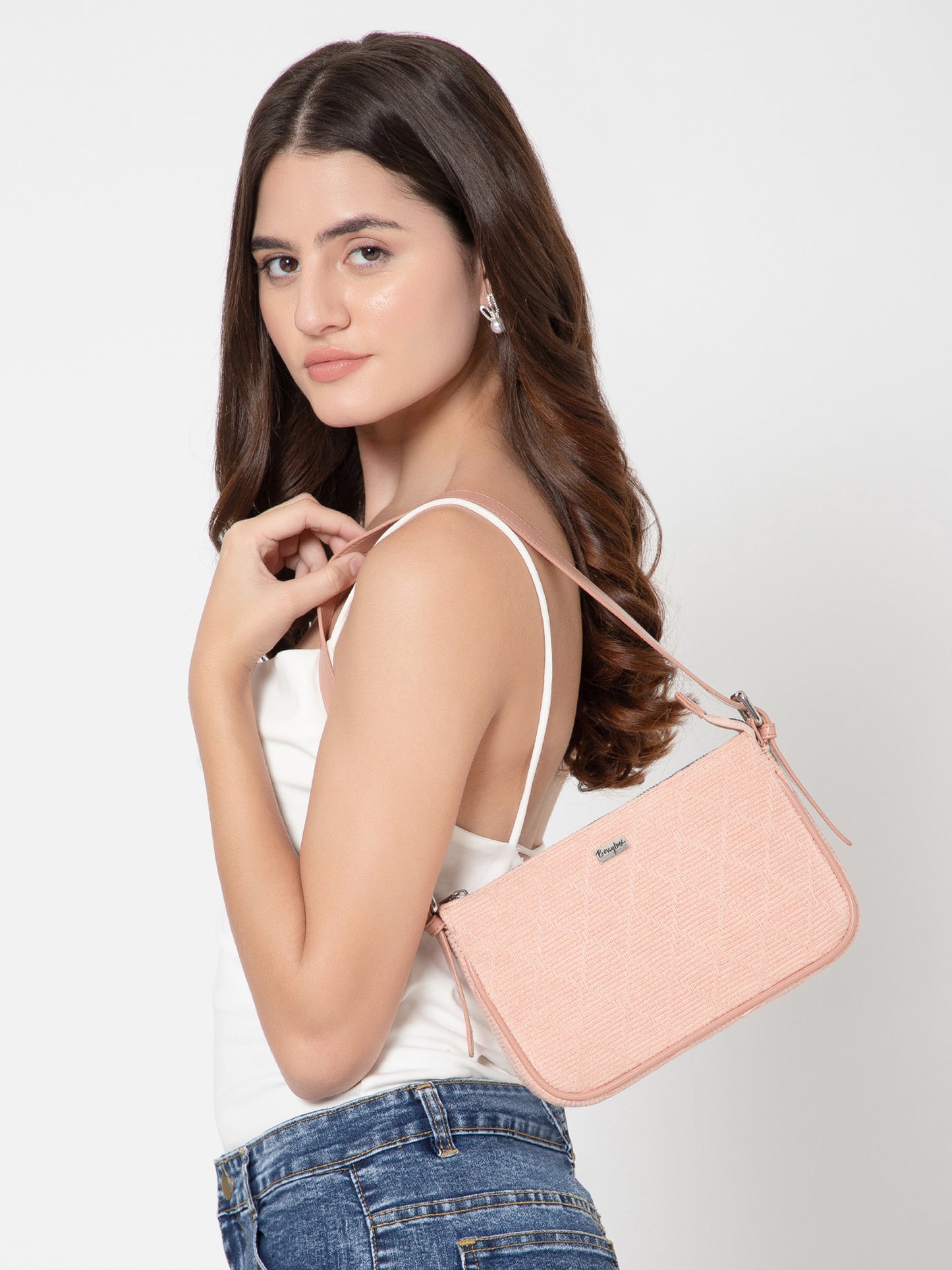 Berrylush Women Pink Geometric Print Cotton Regular Handheld Bag