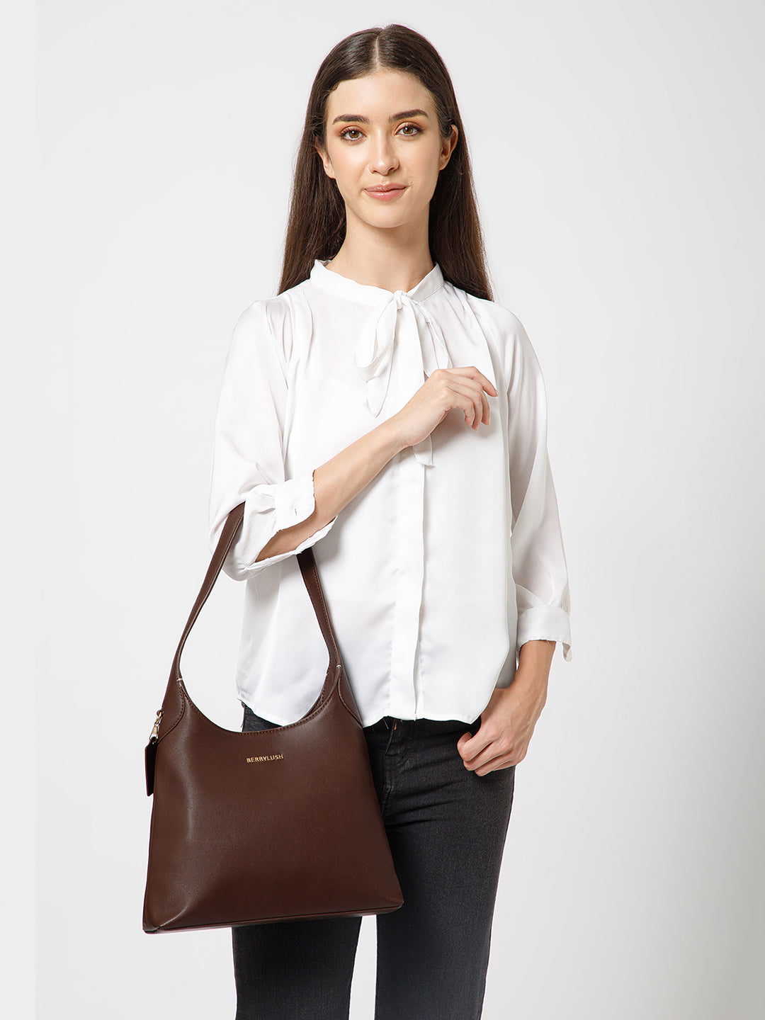 Berrylush Women Brown Solid One Handle Smart Casual Regular Shoulder Bag