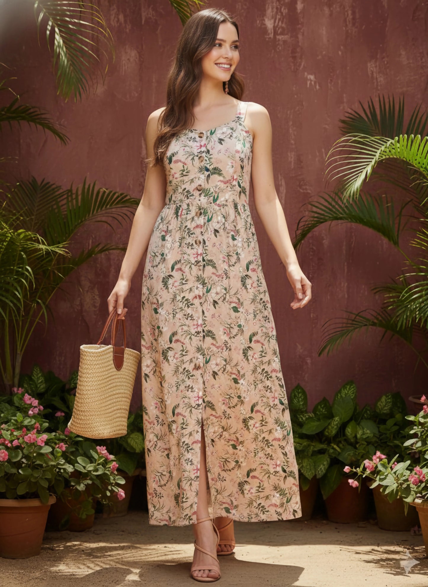 Berrylush Women Multi-Colour Floral Sweetheart Neck Maxi Dress