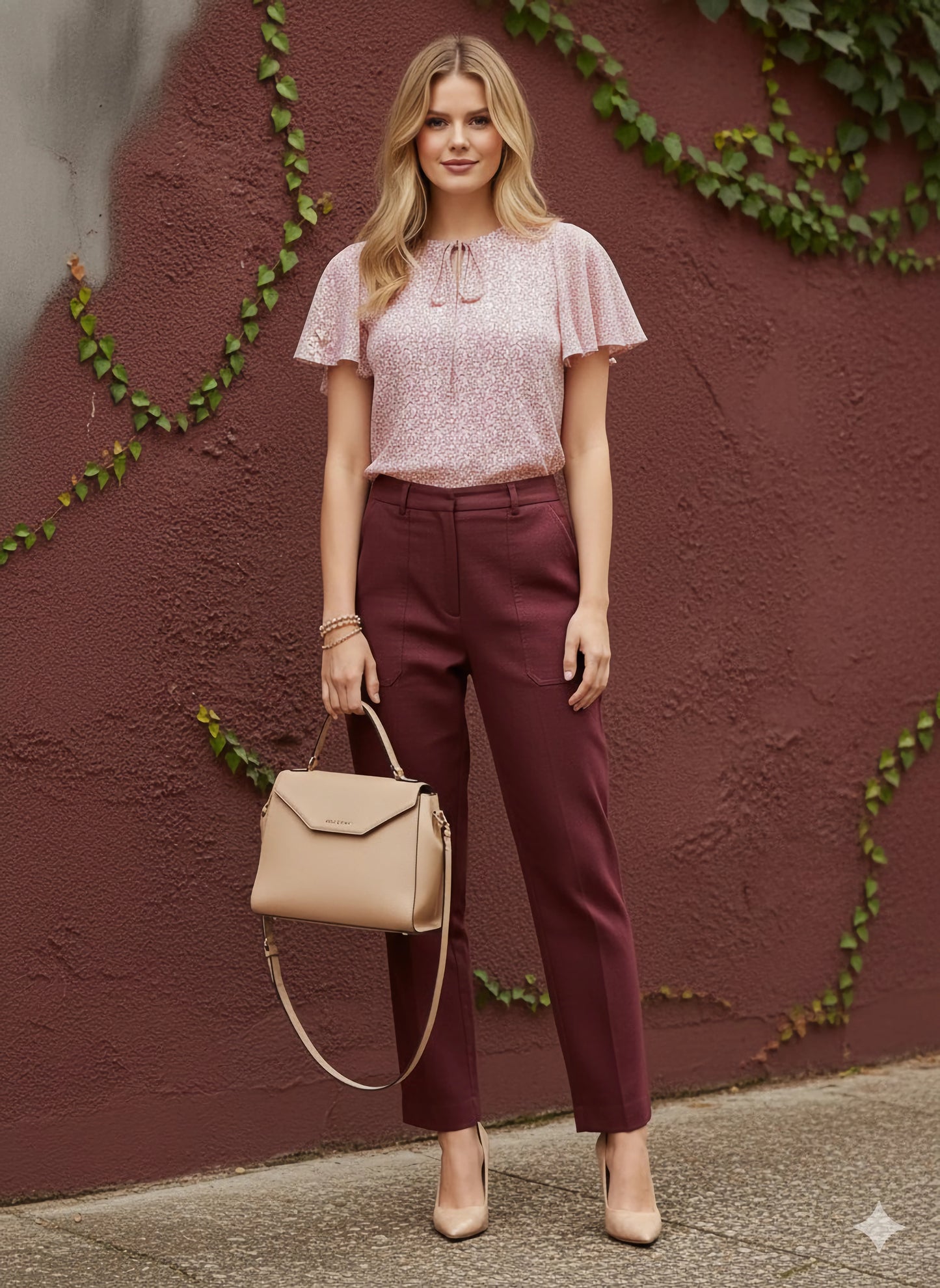 Berrylush Women White & Pink Floral Printed Tie-Up Neck Flutter Sleeves Crepe Regular Top