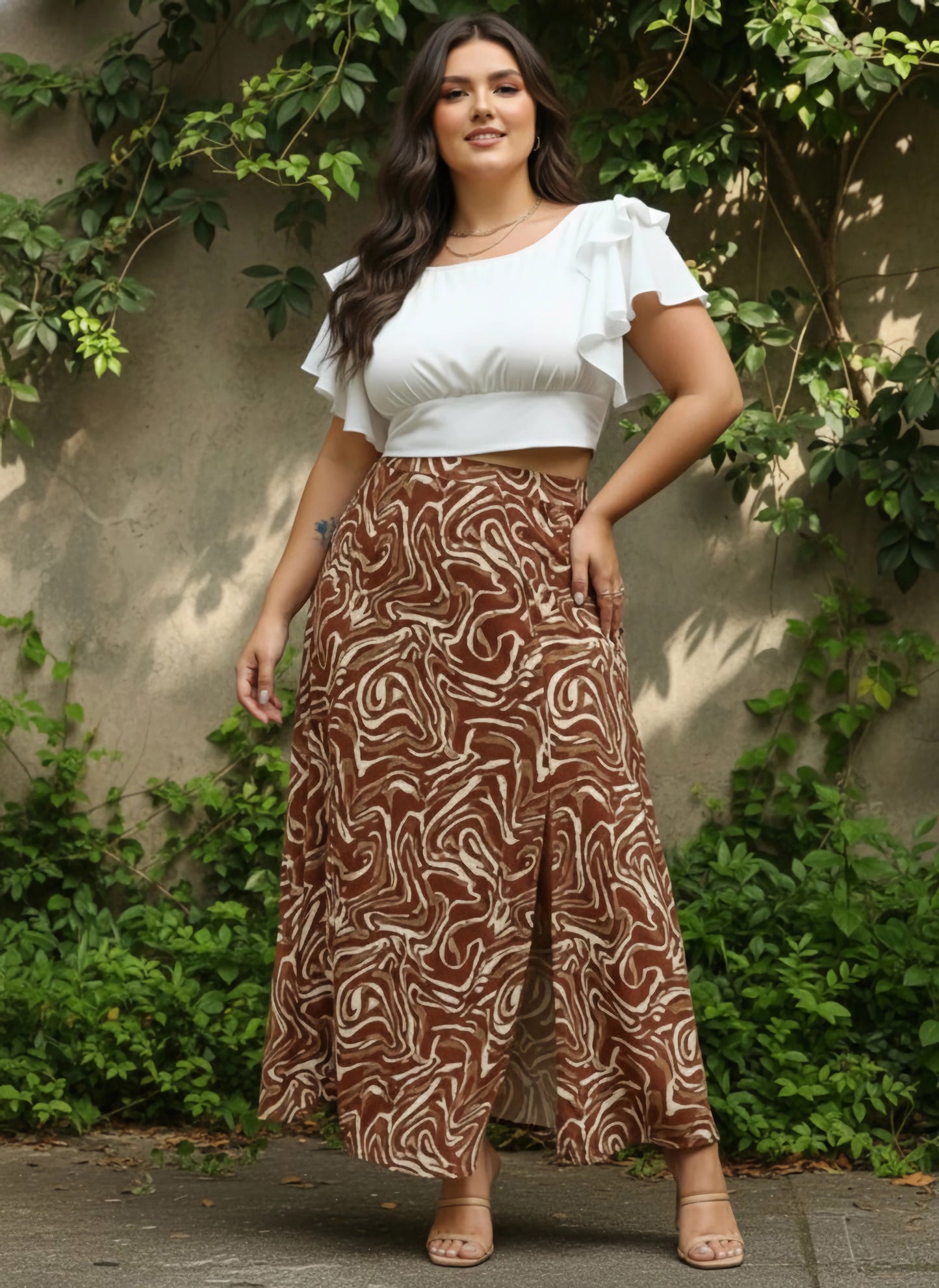 Berrylush Women Plus Size Solid White Round Neck Tie-Up Backless Crepe Blouson Cropped Top