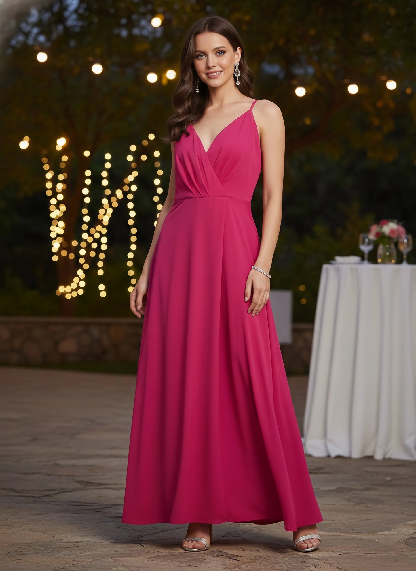 Berrylush Women Solid Pink V-Neck Sleeveless Pleated Maxi Dress