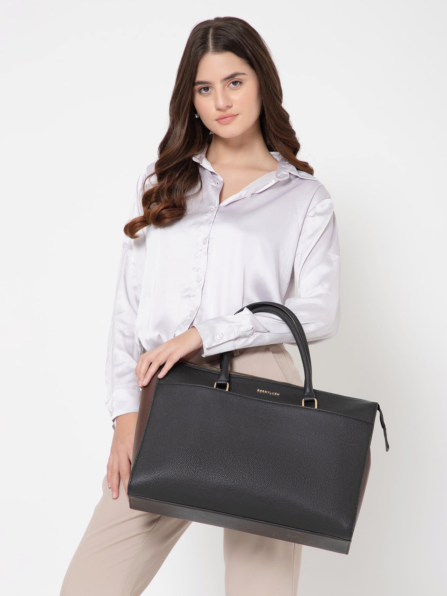 Berrylush Women Black Solid Two Handles Smart Casual Tote Bag