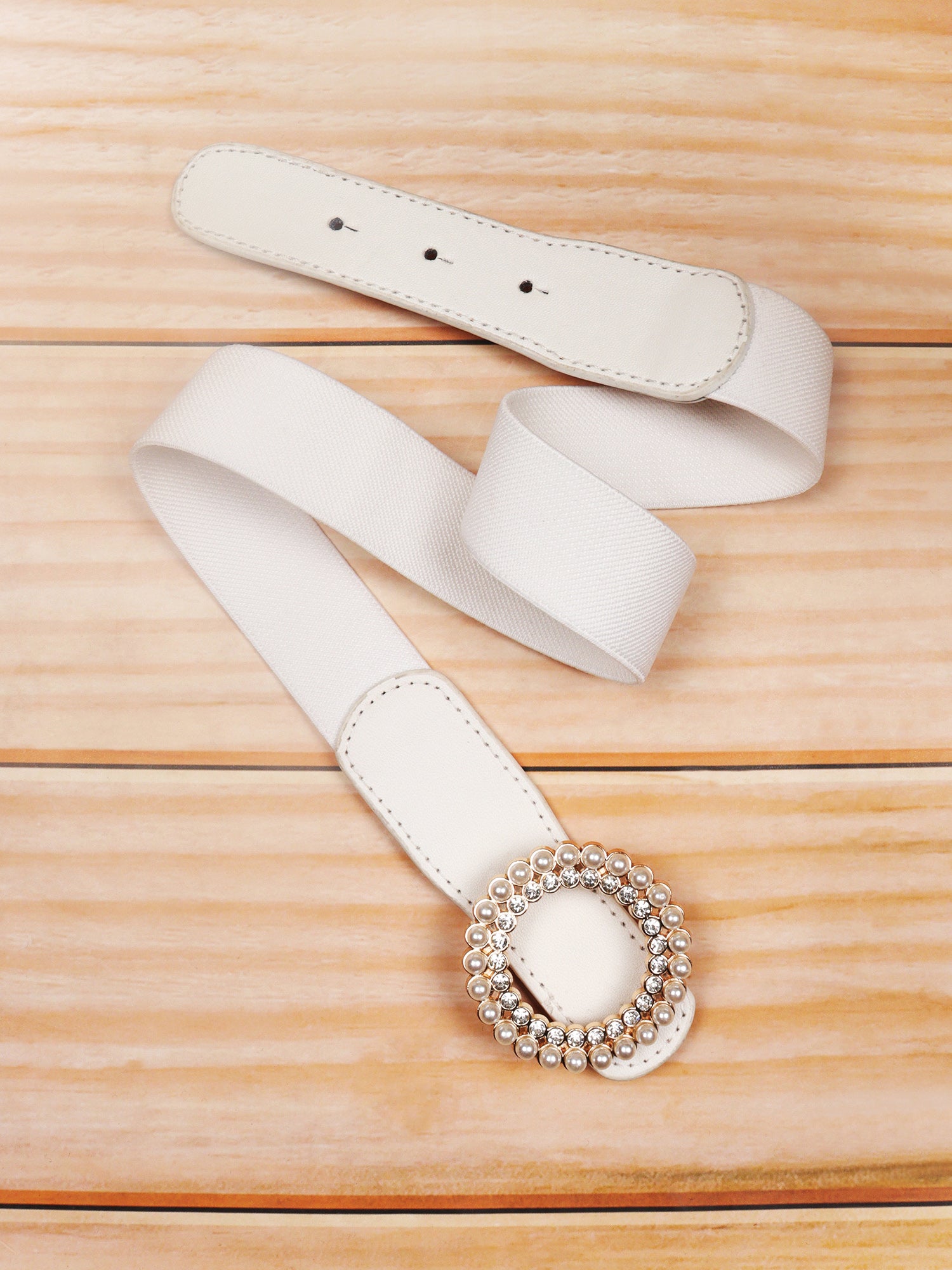 Women Solid White Pearl & Diamond Embellished PU Nylon  display picture 1