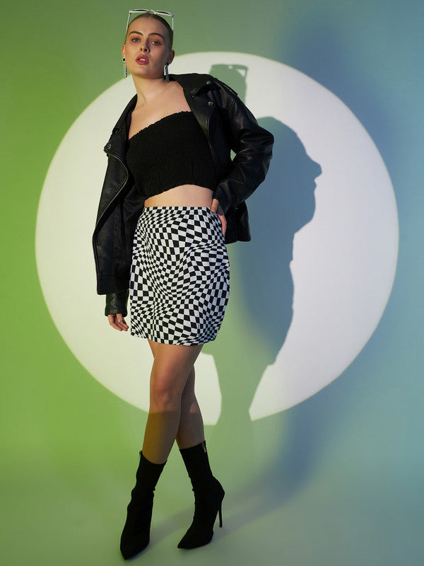 Women White Black Geometric Printed High-Rise Waist Slip-On