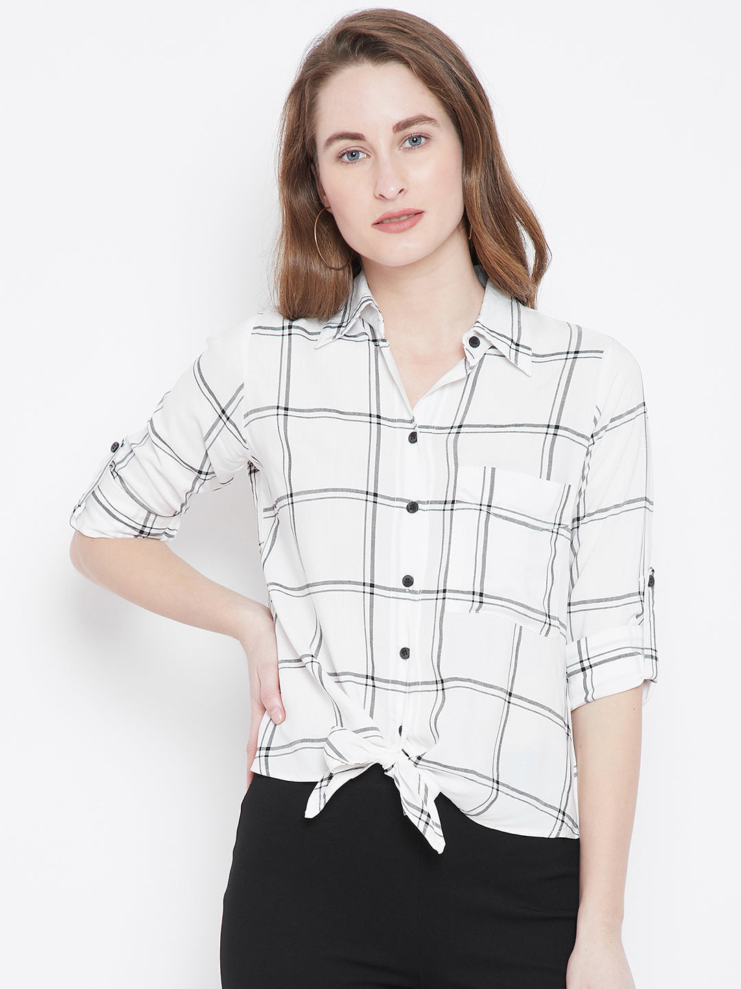 Checkered Shirt Womens Plaid Dress Shirt Berrylush Women White