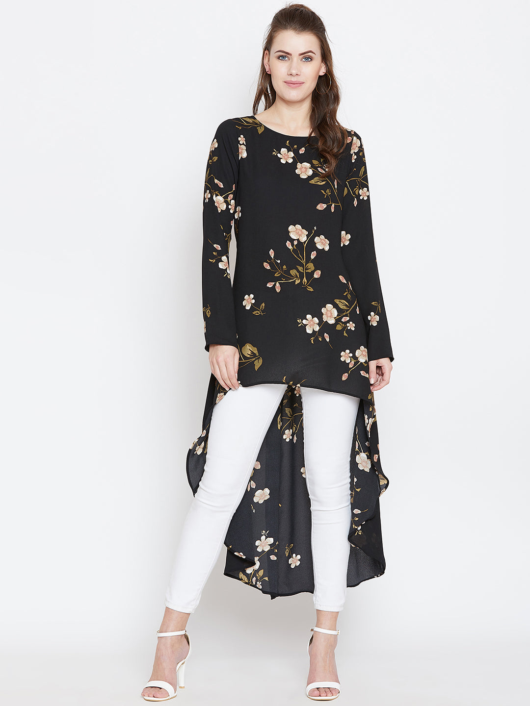 Black Printed High-Low Top - Berrylush