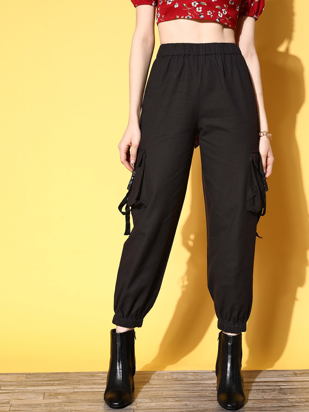 Loose Fit High waist Trousers, Black