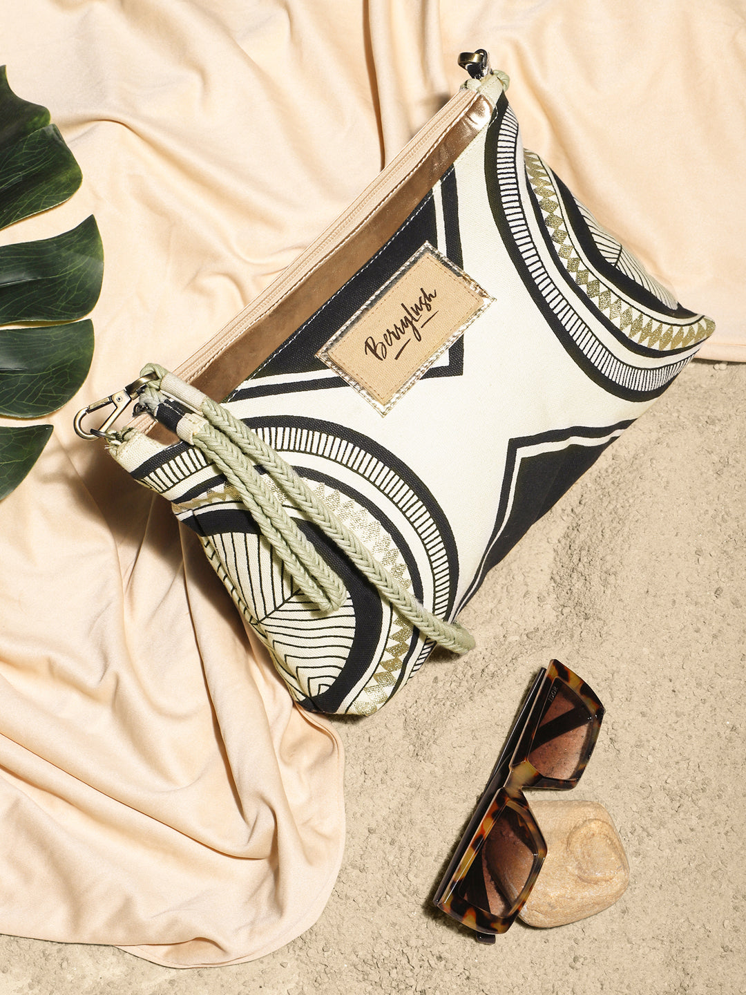 Women White Black Ethnic Motif Printed Canvas Detachable Sling