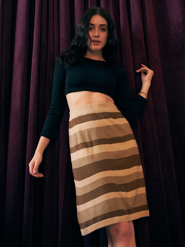 Women Colourblocked Beige Brown High-Rise Waist Acrylic Straight - Main Image