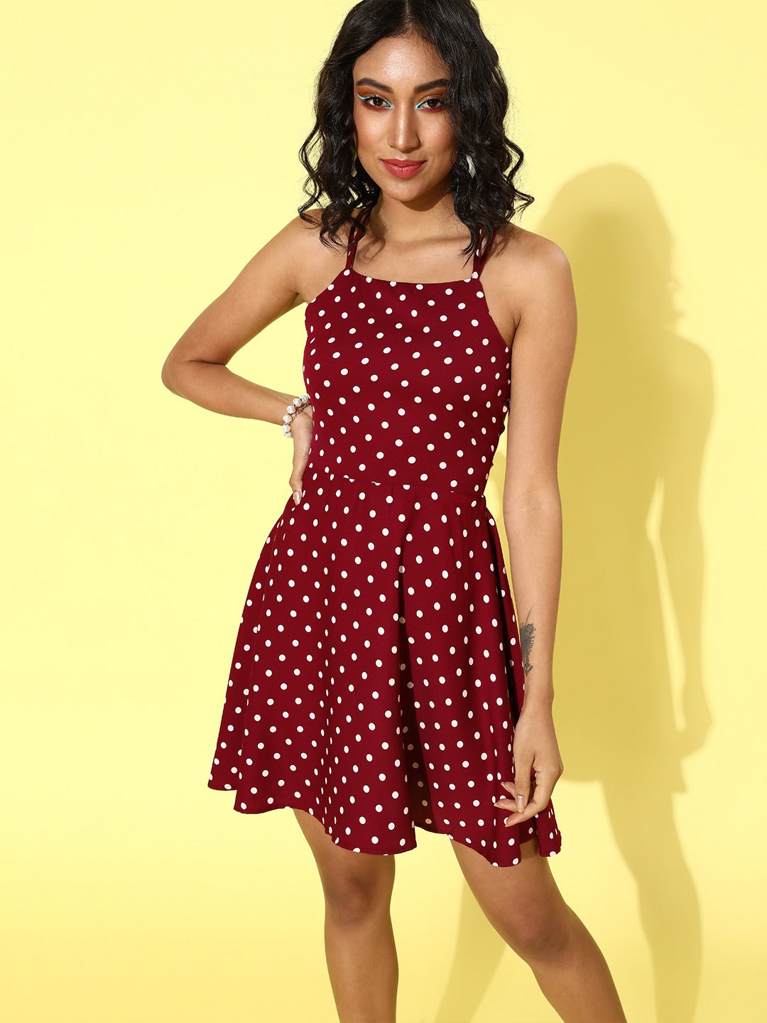 strapless open back dress 60s Red White & Blue Polka Dot Mod Mini Dress main image 0