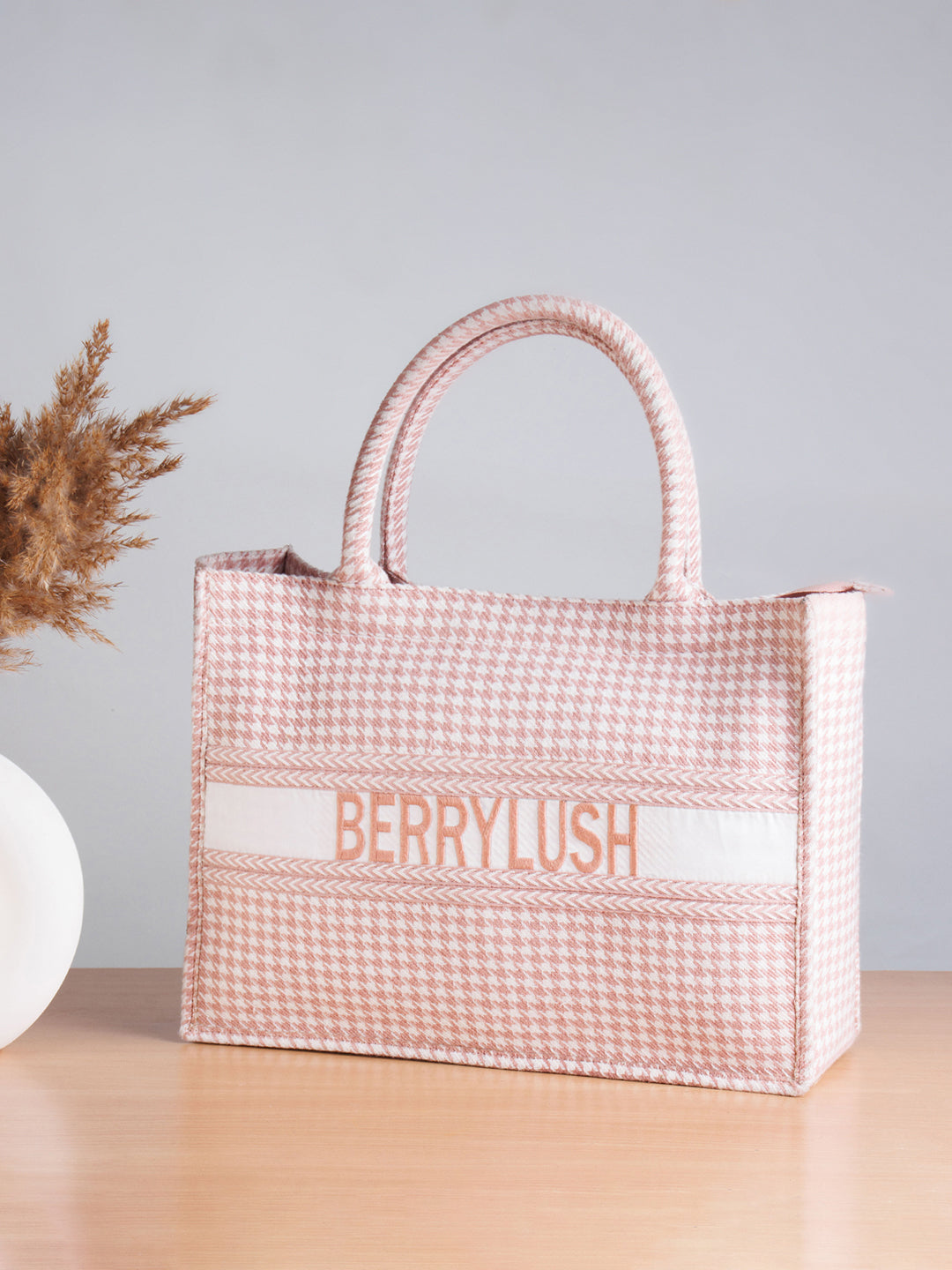Women Solid Pink Quilted Regular Tote Bag - Berrylush