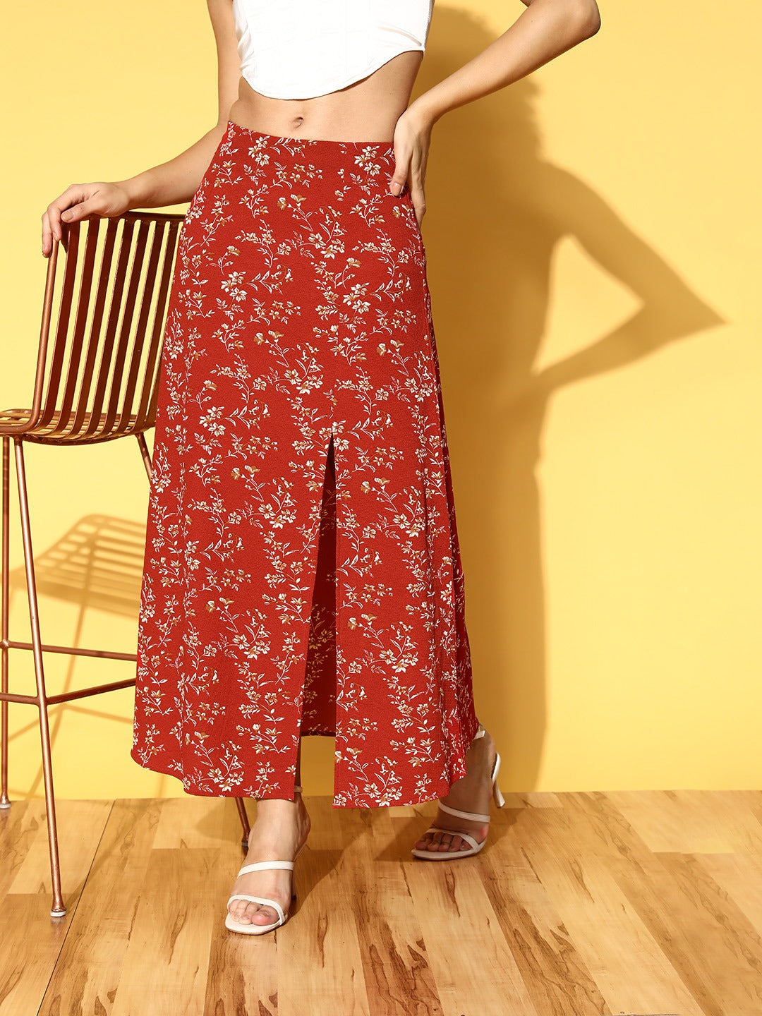 Red and white floral maxi skirt Clearance