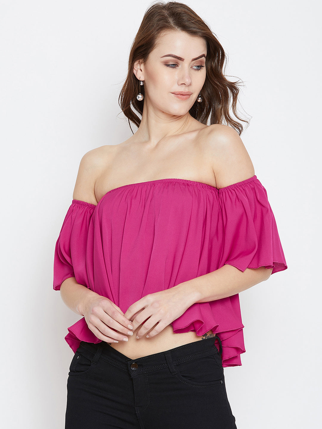 Hot Pink Pink Off The Shoulder Shirt Hot Pink Off The Shoulder Top