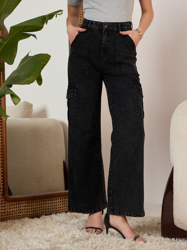 Women Solid Black High-Rise Waist Six-Pocket Cotton Straight-Fit Knitted  Regular Jeans Berrylush