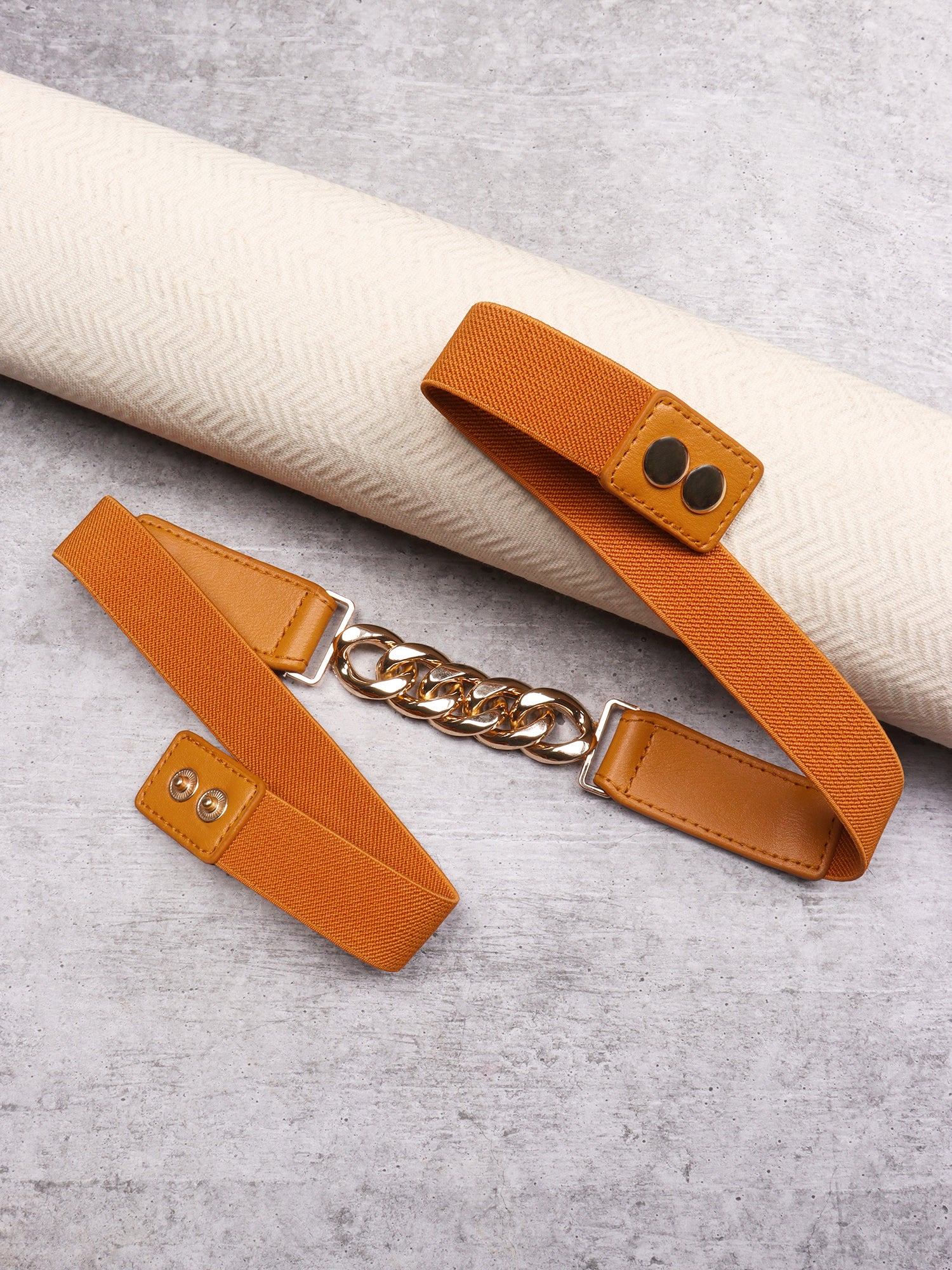 Women Solid Brown Golden Chain Embellished PU Nylon Snap  display picture 3
