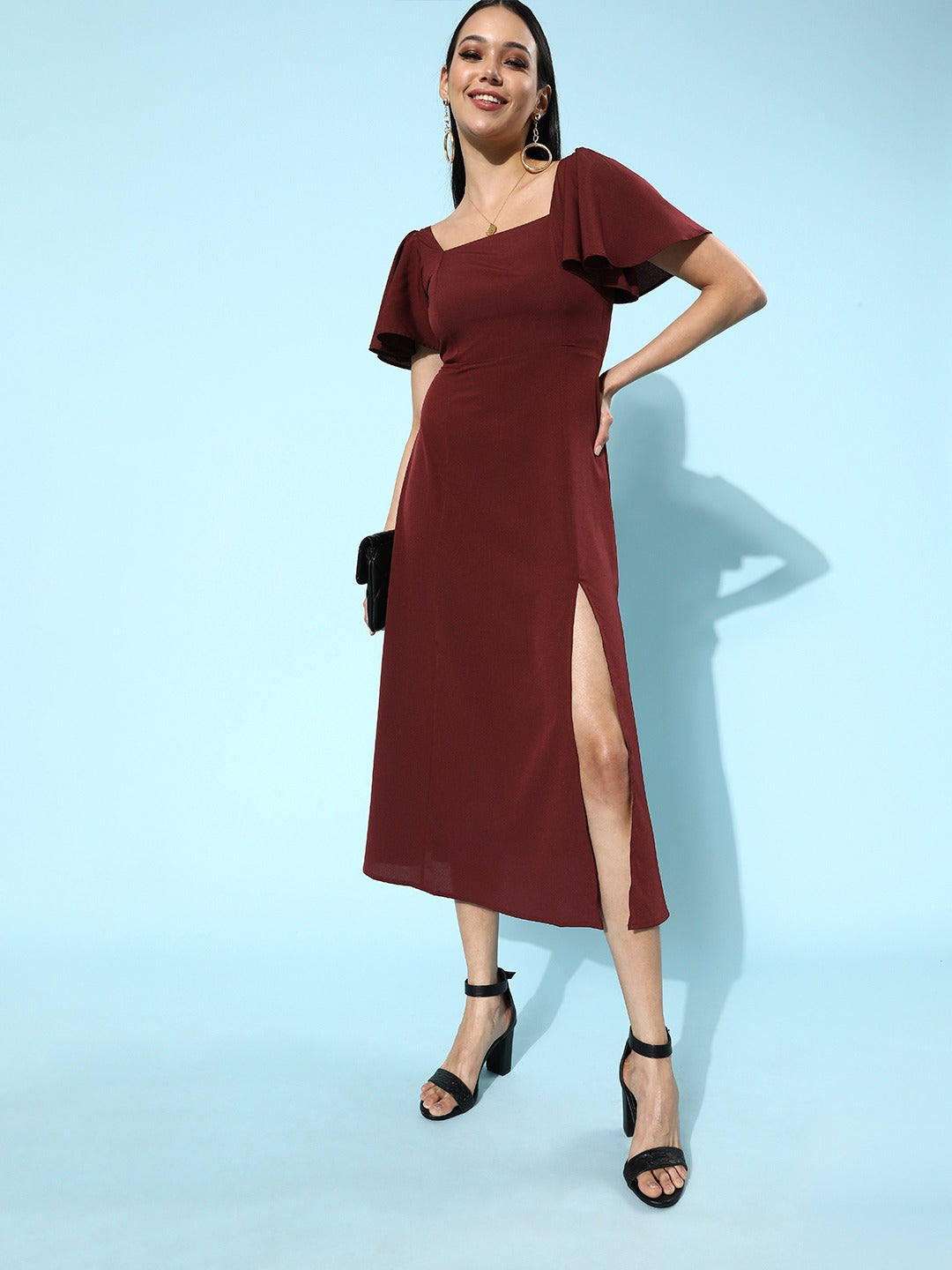 midi burgundy dress casual Women's Sleeveless Elegant Slim Fit Midi Dress For Commuting Casual Summer