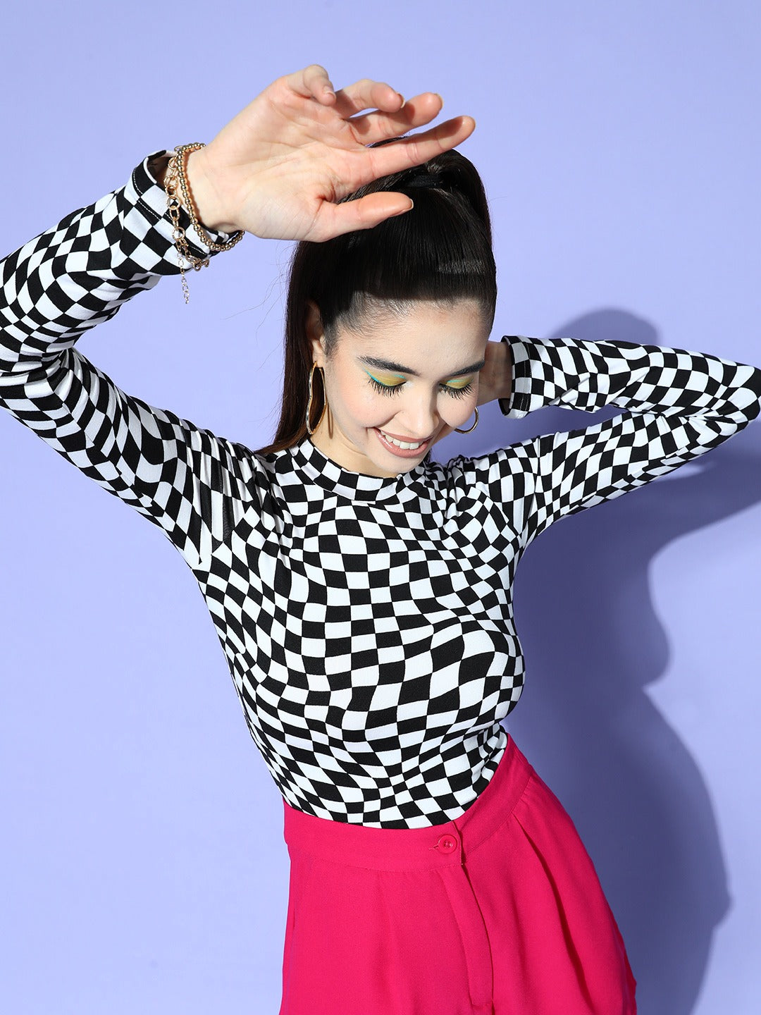 Casual Black And White Check Shirt Womens Women White Black