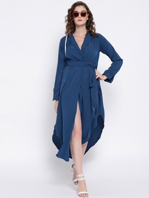 Blue Solid Empire Dress - Berrylush
