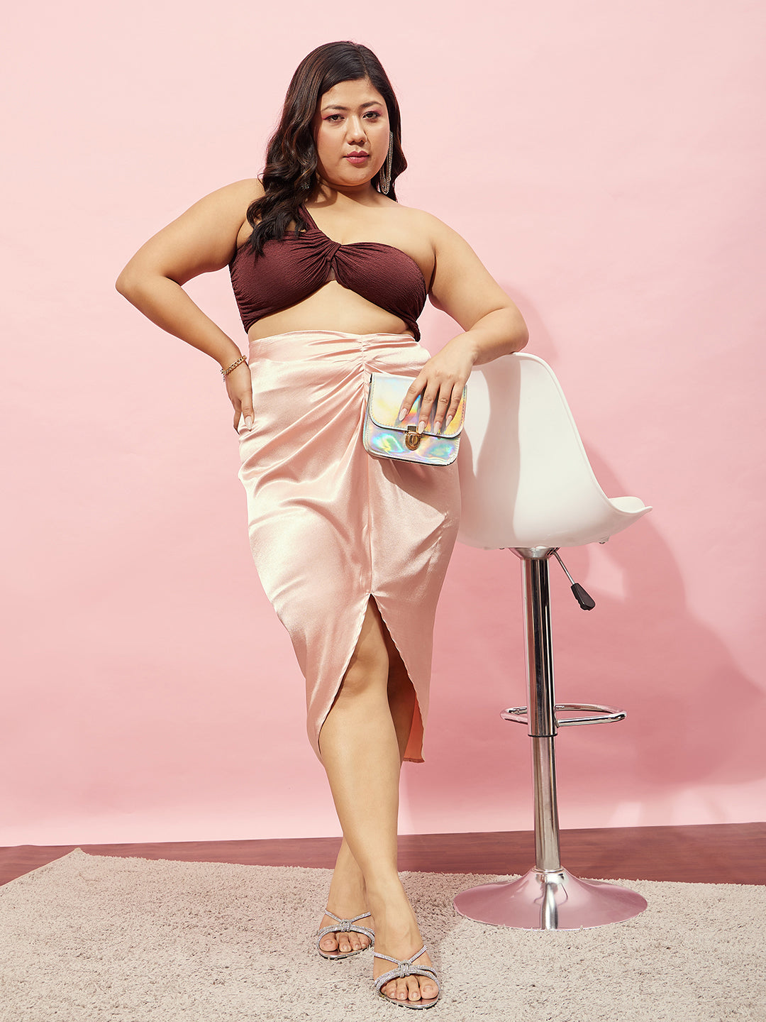 Plus Size Women Wearing Leather Skirts Plus Size Ruched Detail