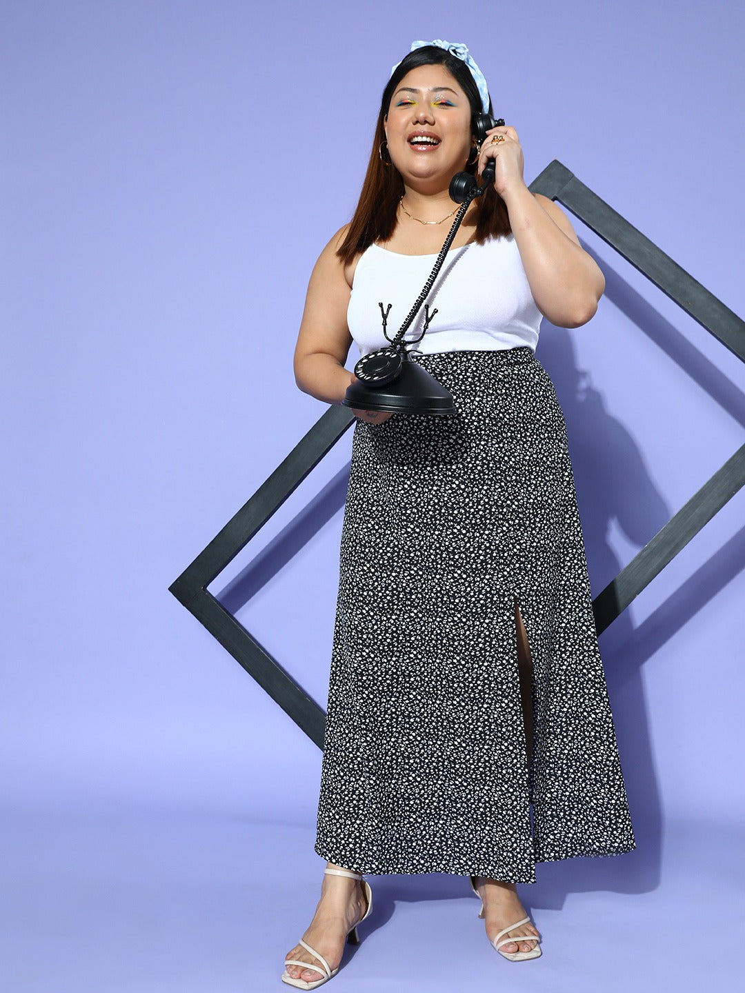 Plus Size Black A Line Skirt Long Black A-line Pleated Taffeta