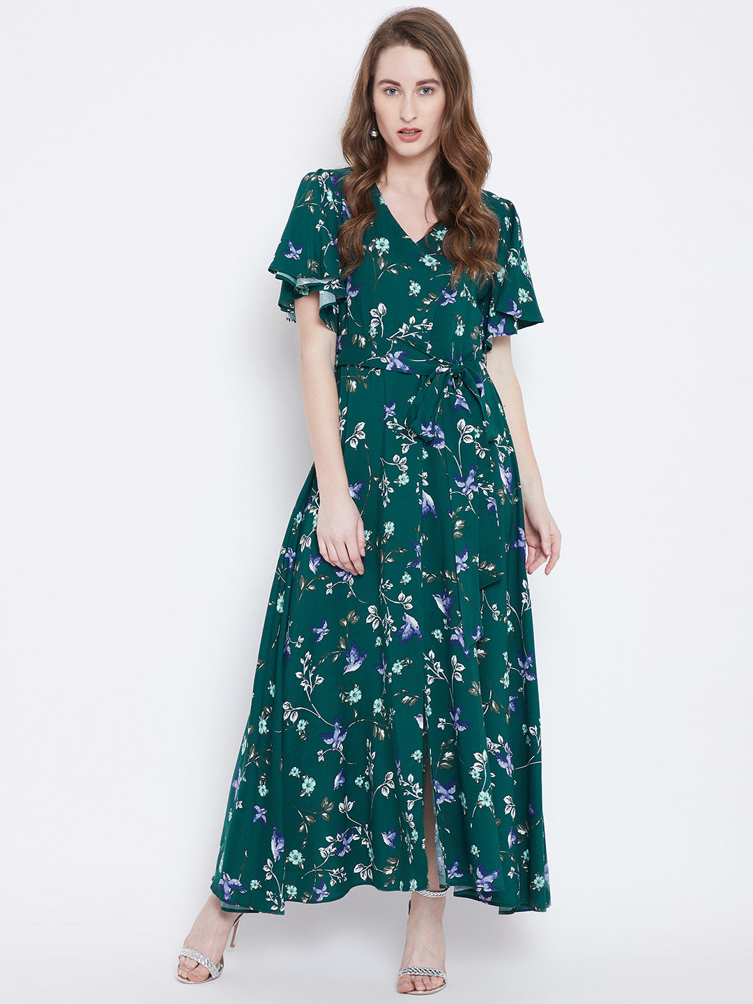 Berrylush Green Printed Maxi Dress - Berrylush