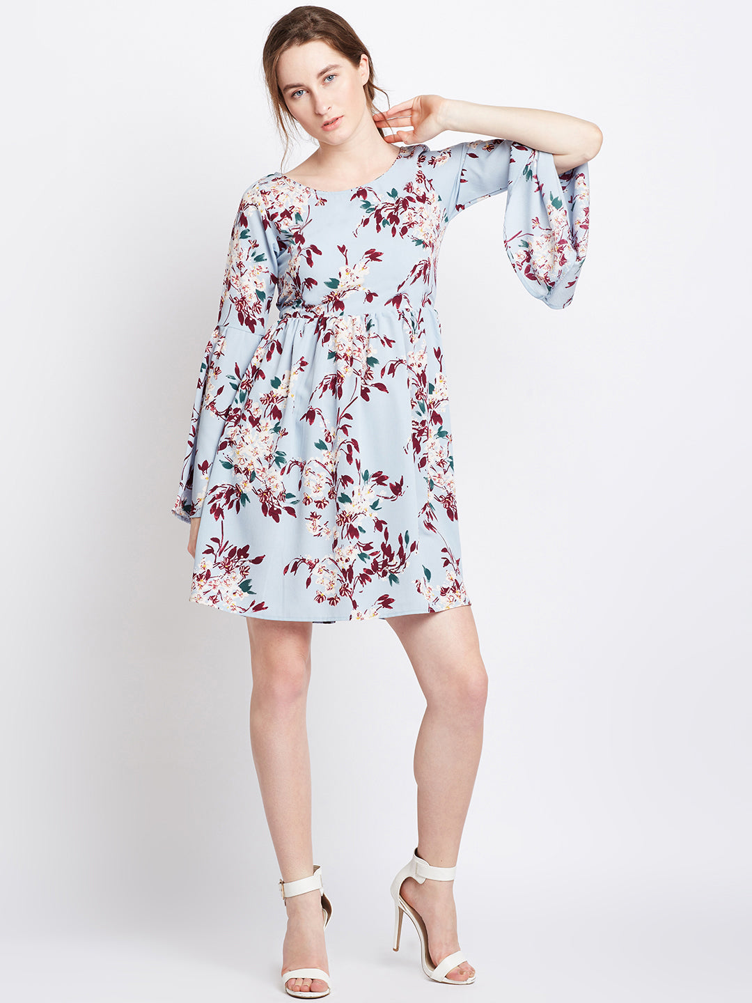Blue Flared Sleeves A-Line Dress - Berrylush