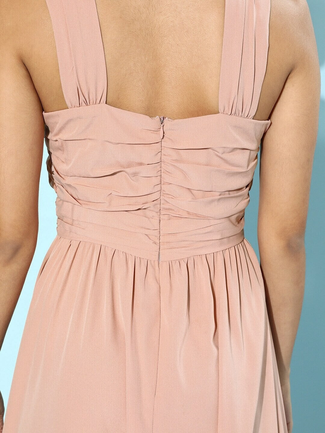 Berrylush Women Solid Pink Sleeveless Halter Maxi Dress