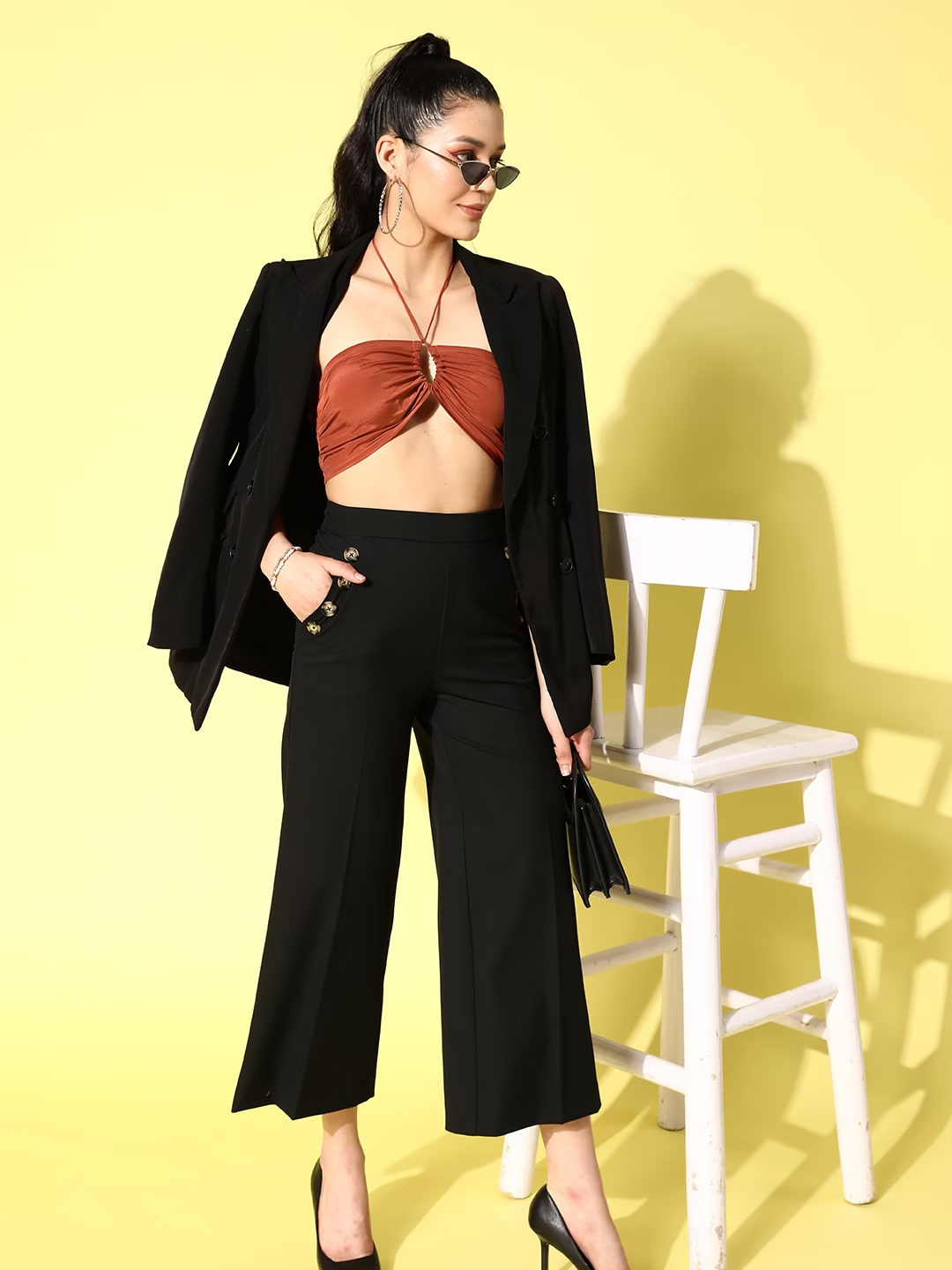 Berrylush Women Solid Brown Off-Shoulder Neck Front Cutout Satin Bralette Cropped Top