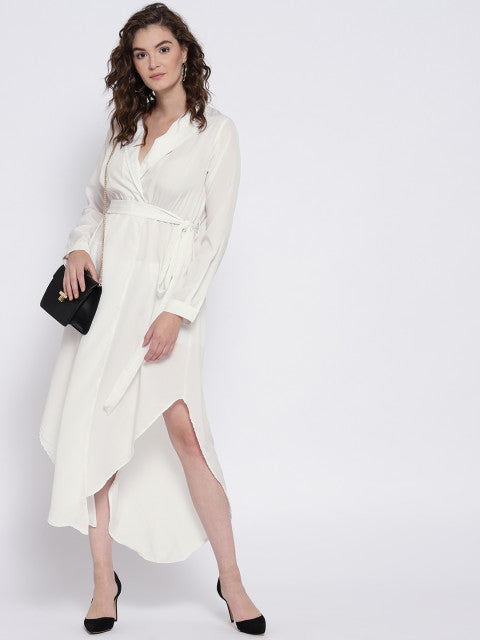 White Solid Empire Dress - Berrylush