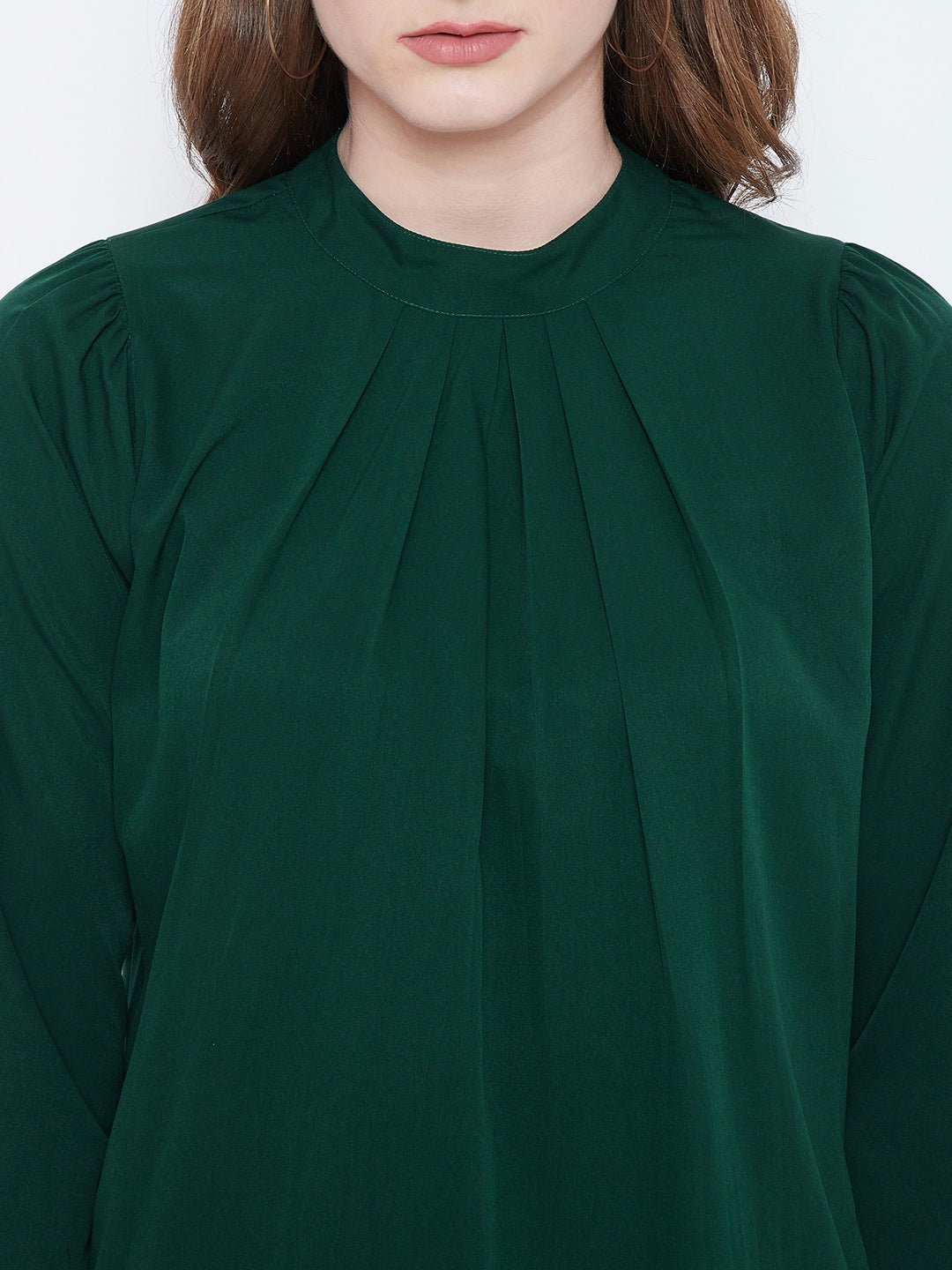 Green Solid Pleated Top - Berrylush