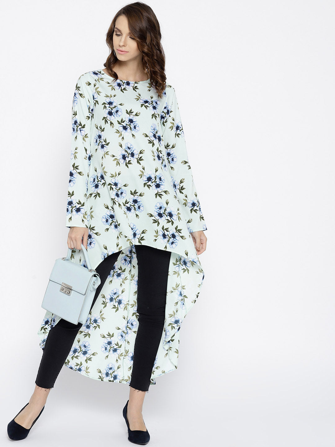 Sea Green Printed Longline High-Low Top - Berrylush