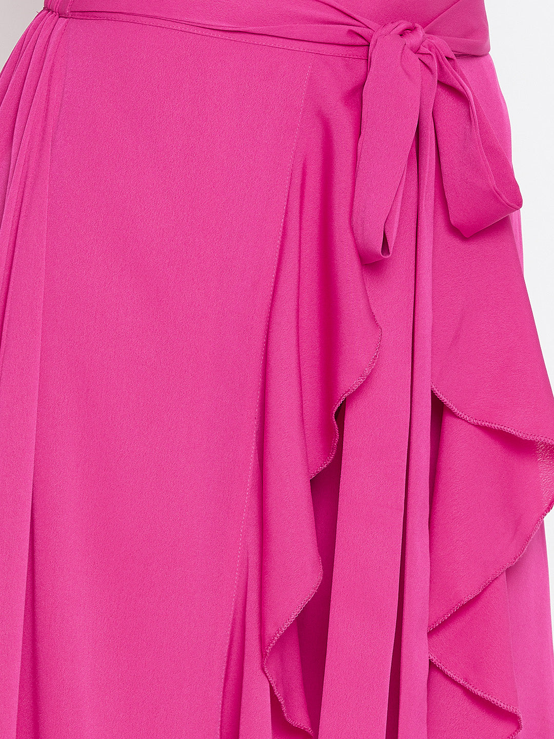 Pink Solid Ruffled Wrap Maxi Skirt with Attached Palazzo - Berrylush