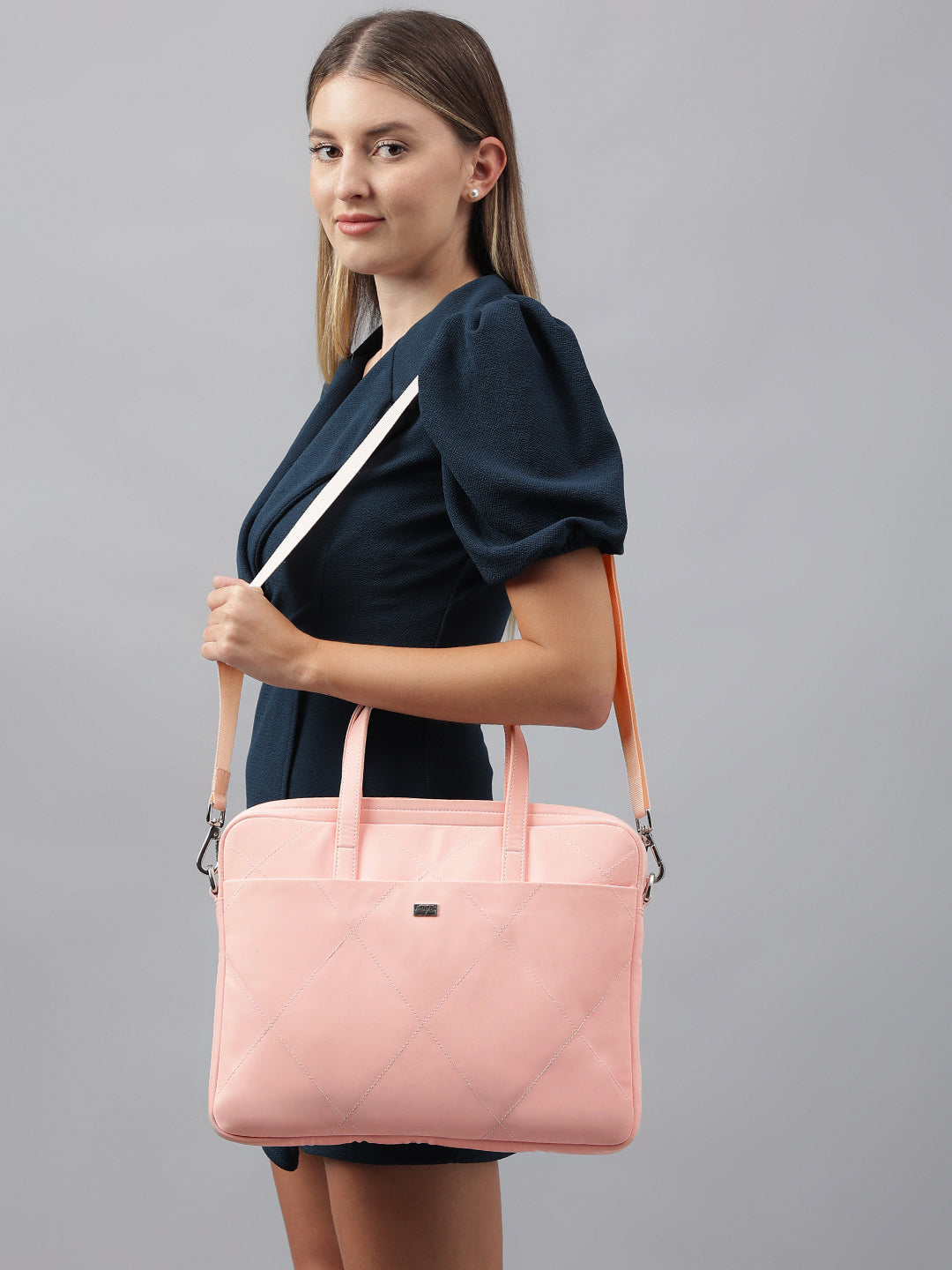 Berrylush Women Solid Pink PU Detachable Sling Strap Regular Laptop Bag