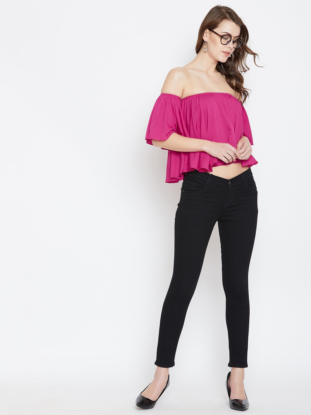 Pink Solid Bardot Top - Berrylush