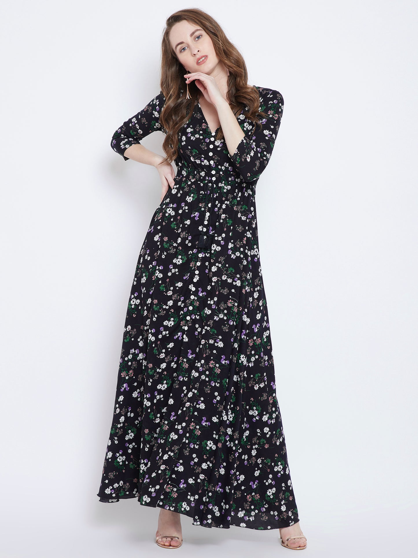 Black Printed Maxi Dress - Berrylush