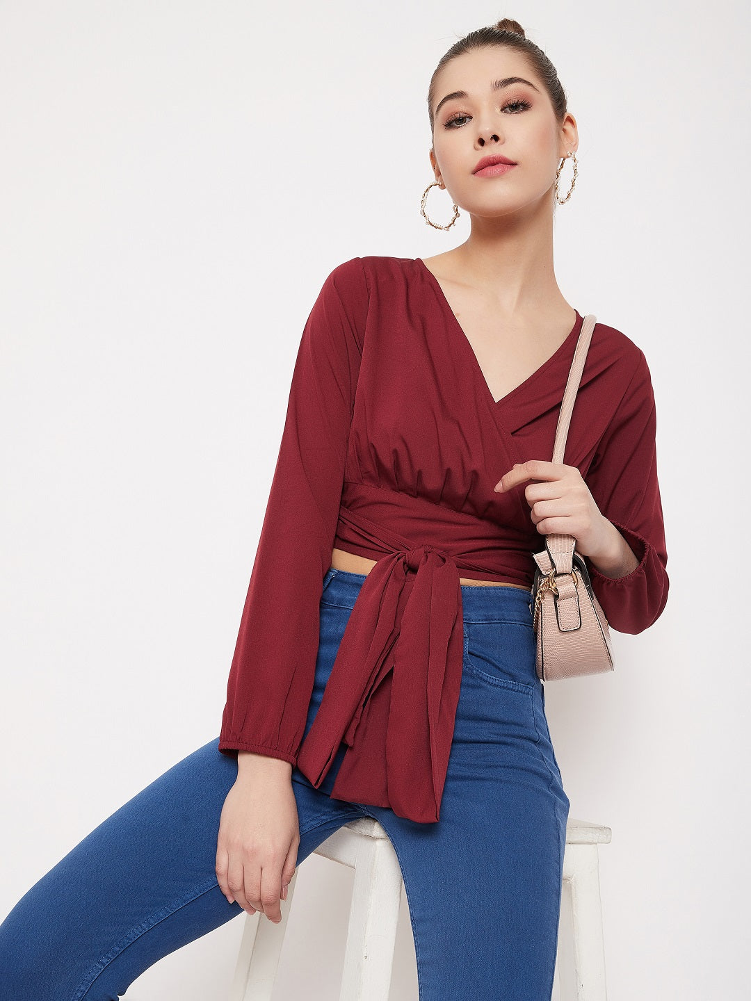 Maroon Cassie Wrap Top