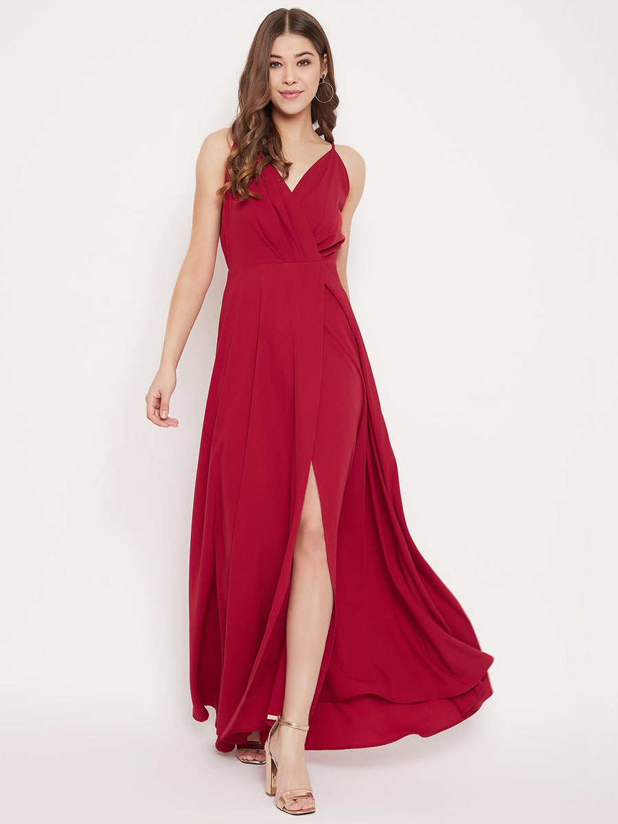 THE RED THREAD V slit long dress fog