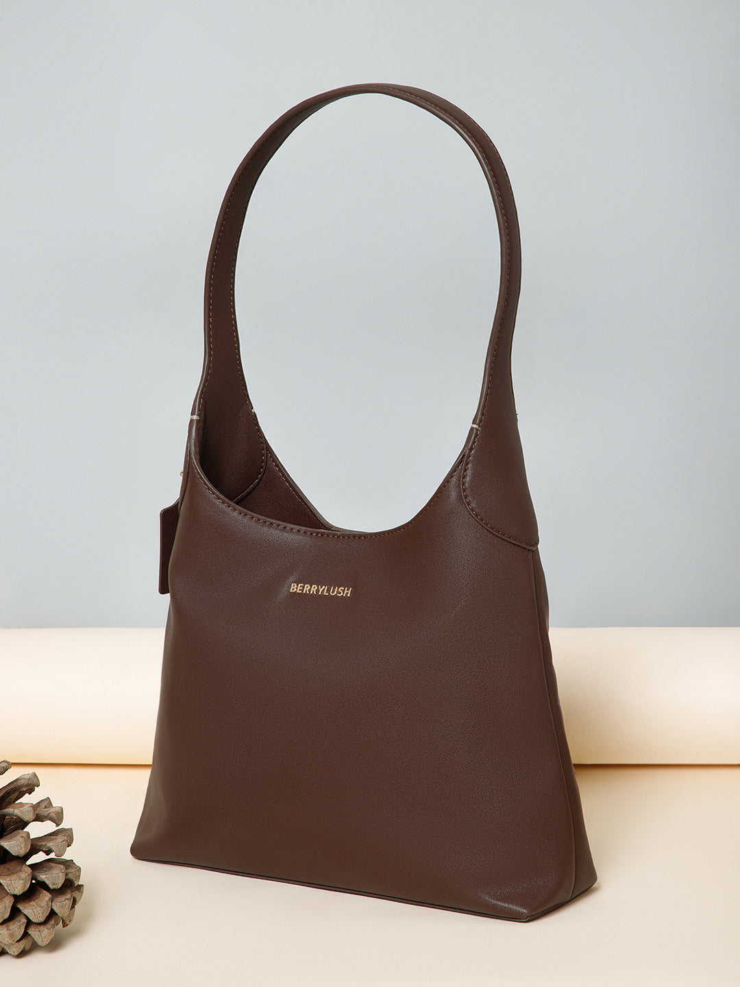 Berrylush Women Brown Solid One Handle Smart Casual Regular Shoulder Bag