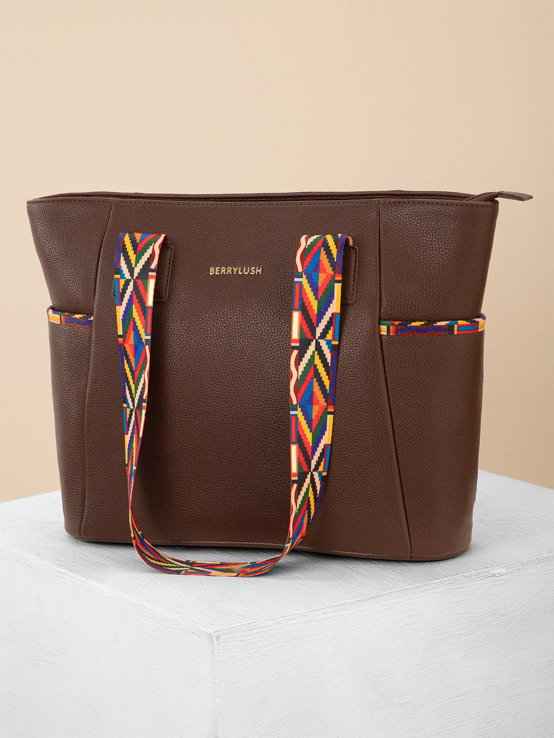 Berrylush Women Brown Textured Two Handles Casual Tote Bag