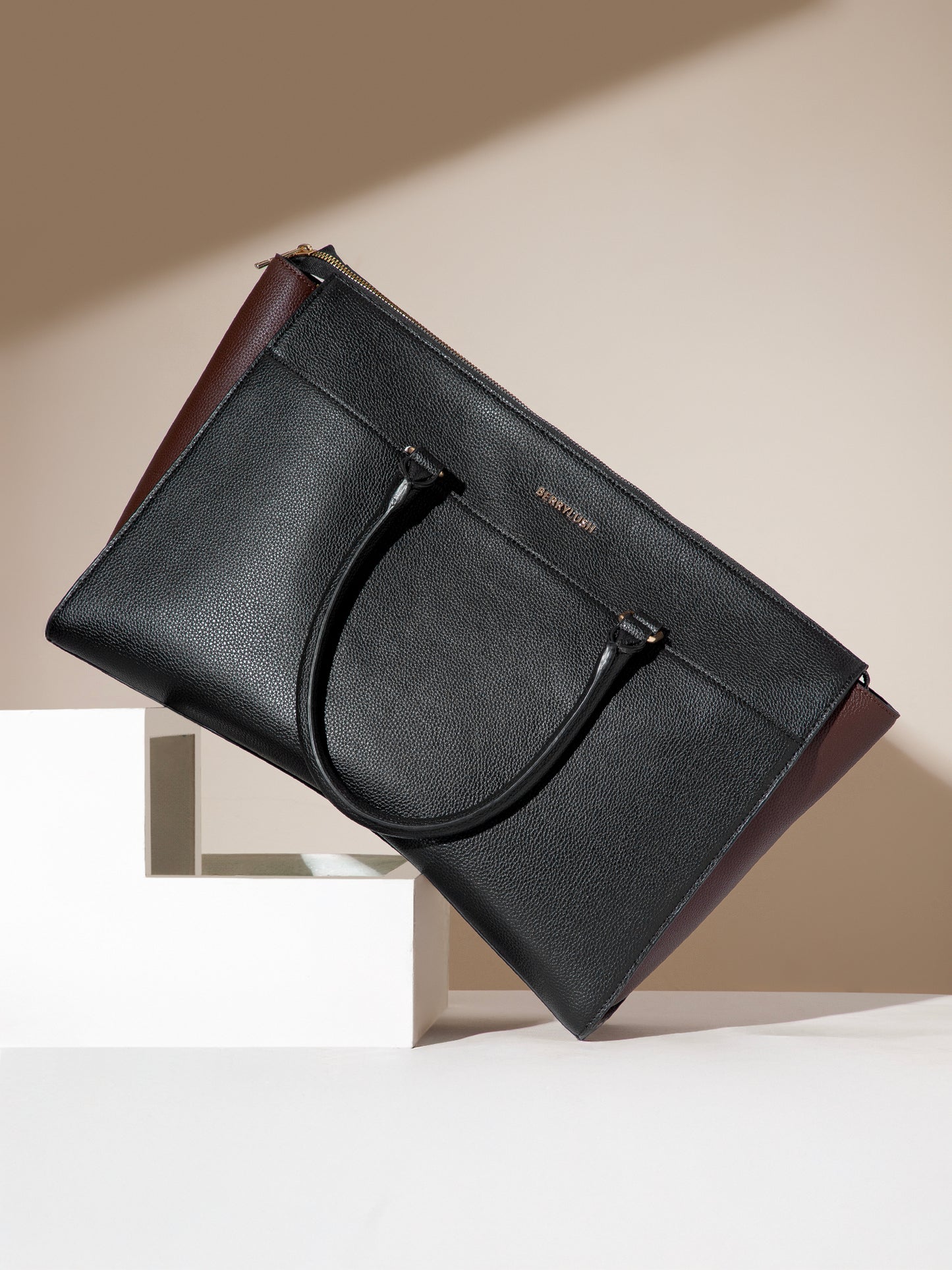 Berrylush Women Black Solid Two Handles Smart Casual Tote Bag