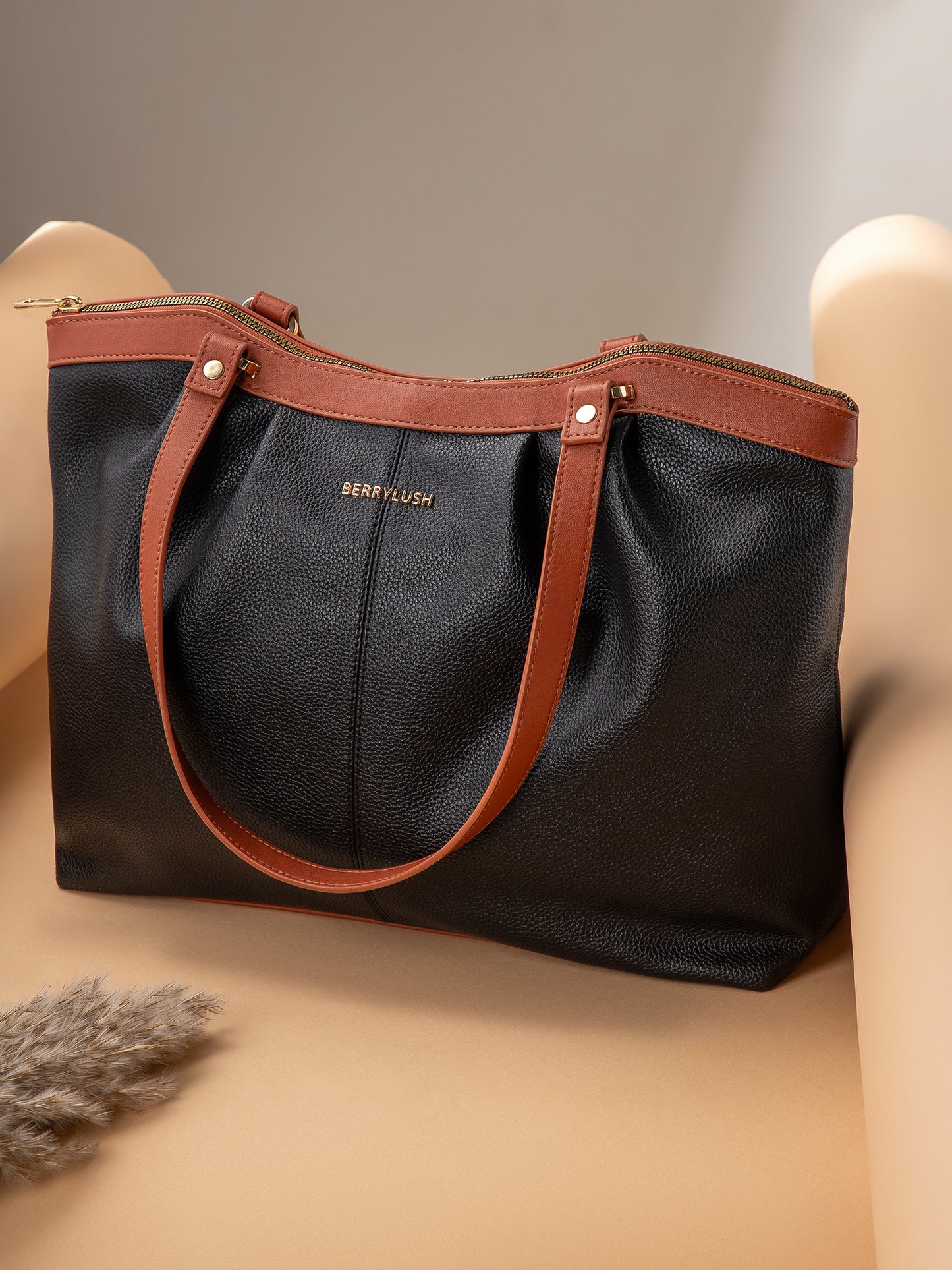 Berrylush Women Black Solid Two Handles Casual Shoulder Bag