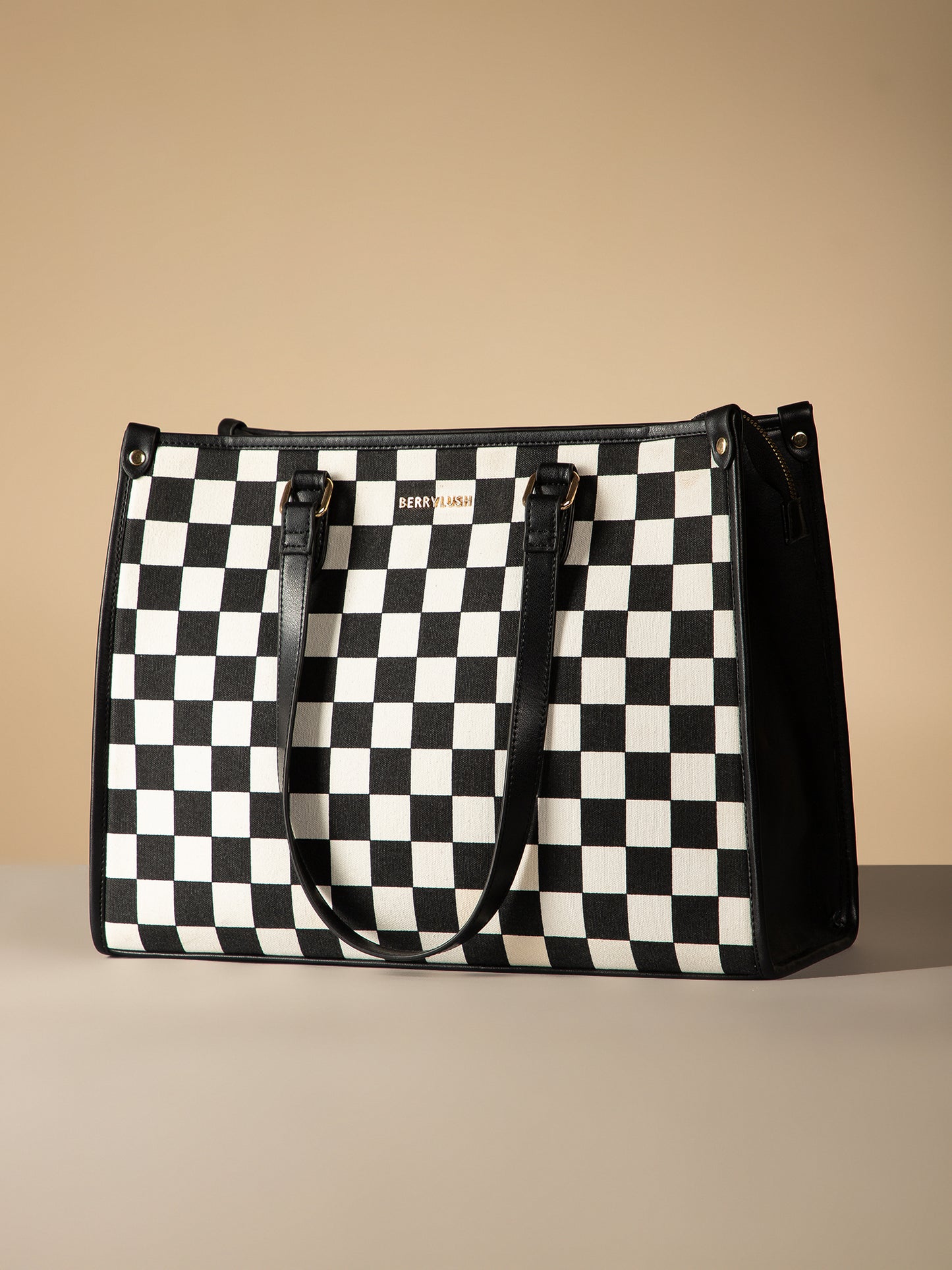 Berrylush Women White Checked Two Handles Casual Shoulder Bag