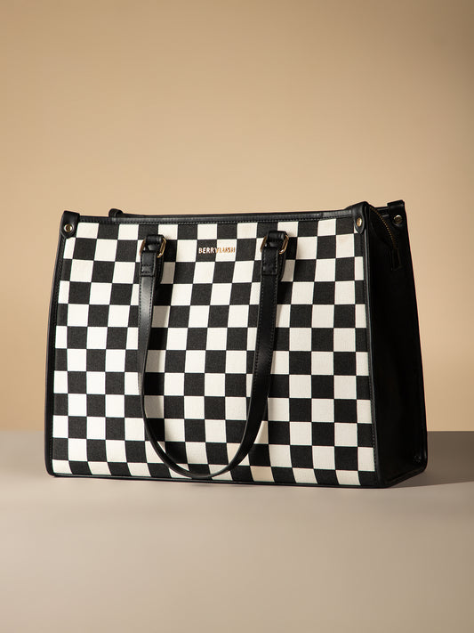 Berrylush Women White Checked Two Handles Casual Shoulder Bag