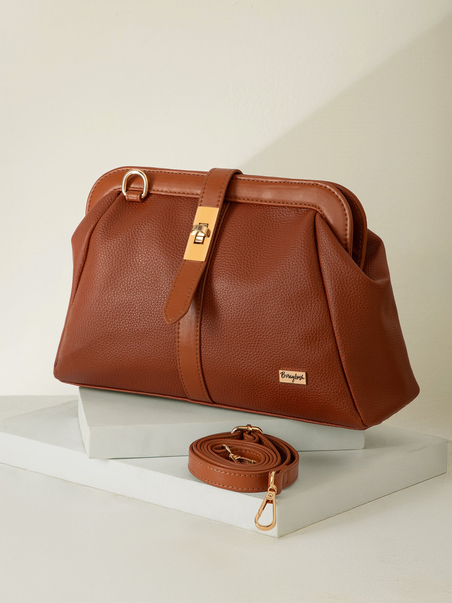 Berrylush Women Tan Solid Smart Casual Regular Detachable Sling Bag